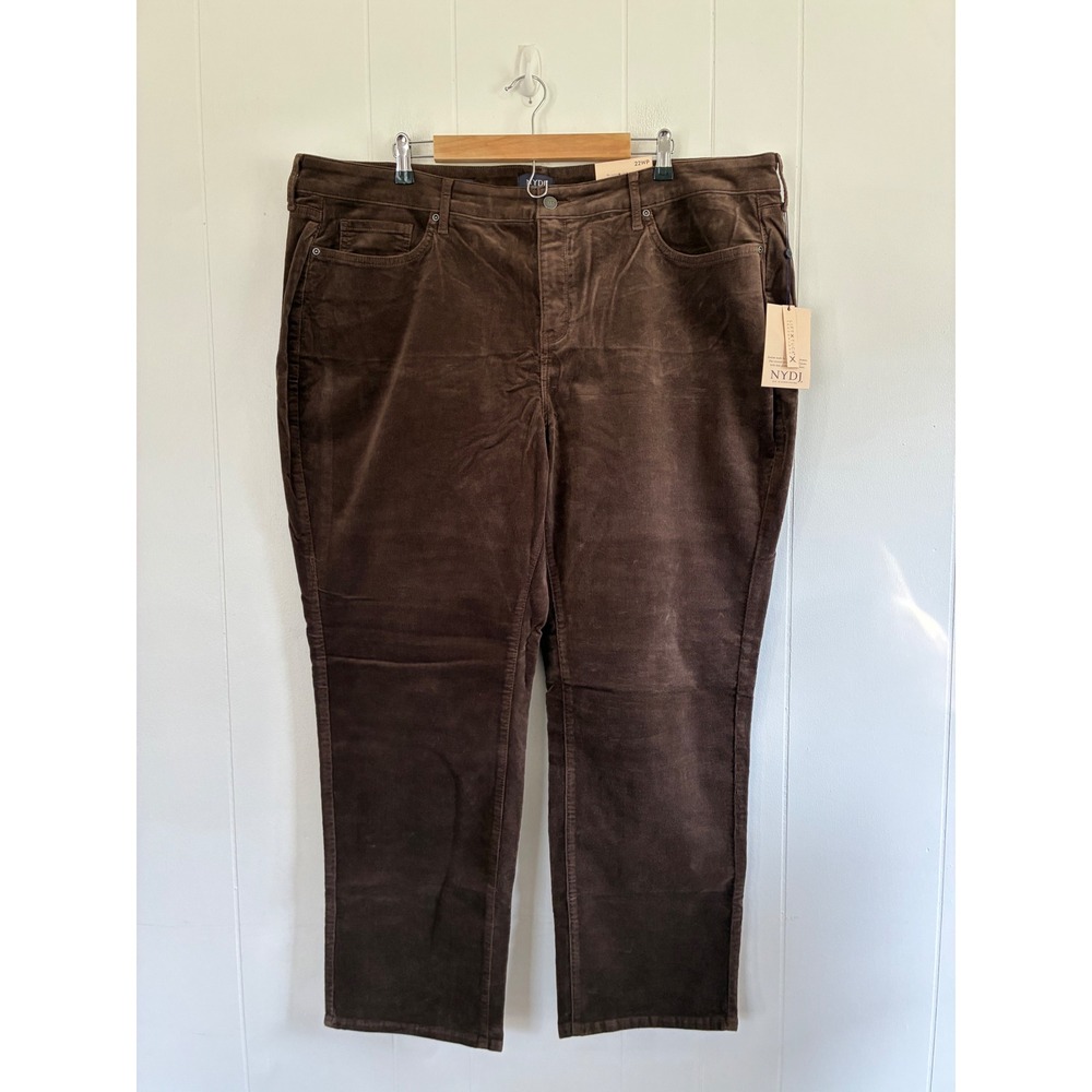 NWT NYDJ Marilyn Straight Corduroy Pants Coffee Bean Brown 22WP